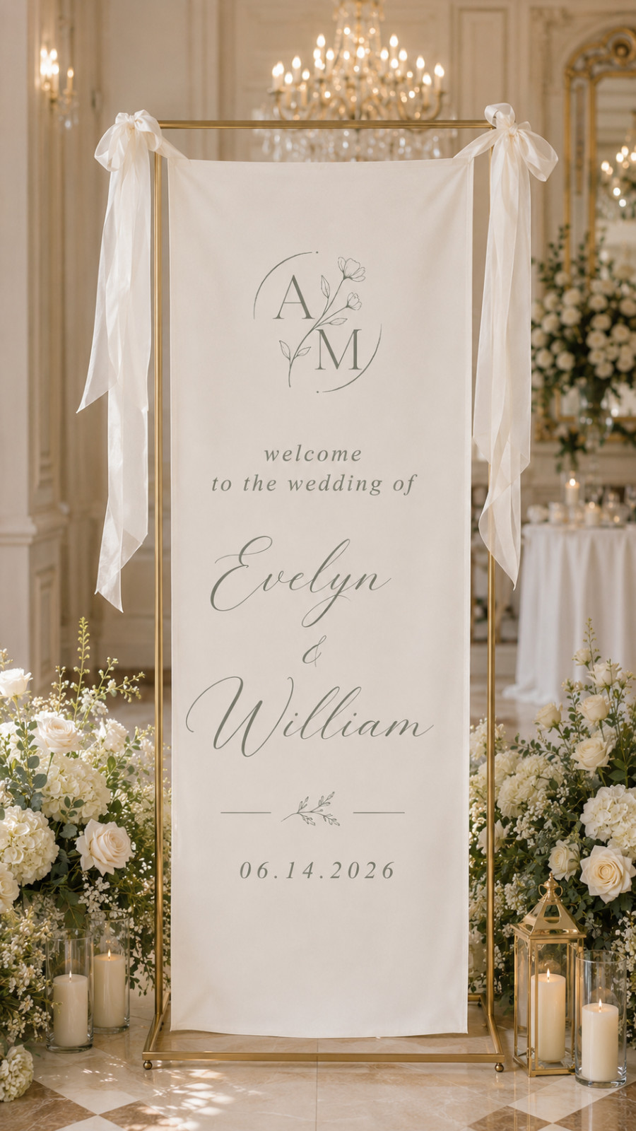 Personalized Wedding Welcome Banner, Custom Monogram Fabric Sign with Names
