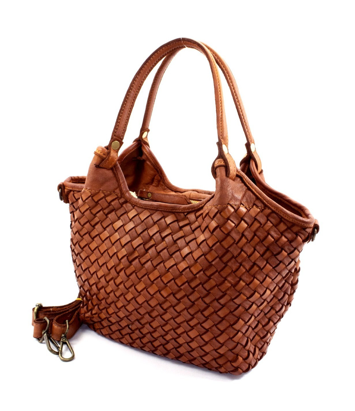 ITALIAN HAND WOVEN GENUINE WASHED LEATHER HANDBAG BAG PURSE - MADE IN ITALY