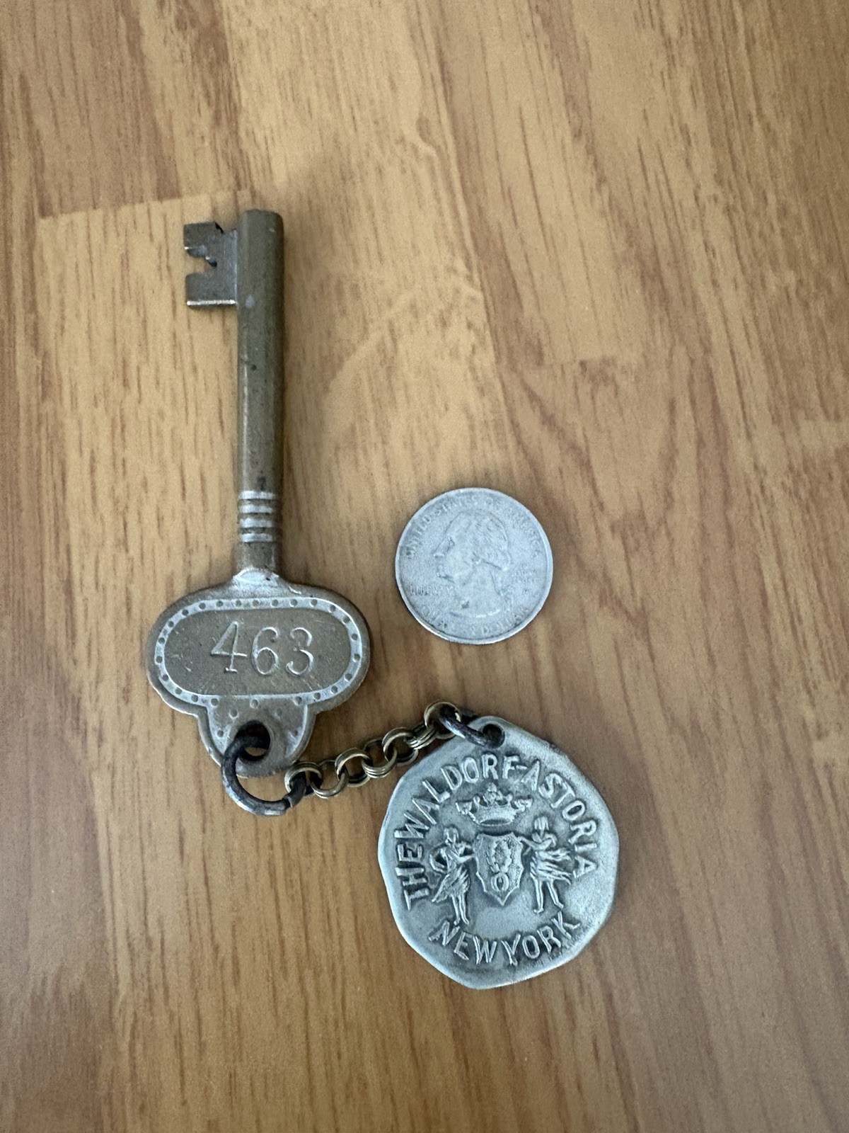 Rare Antique Waldorf Astoria Room #463 Key And Silver Fob Rare Antique Waldorf Astoria Room #463 Key And Silver Fob