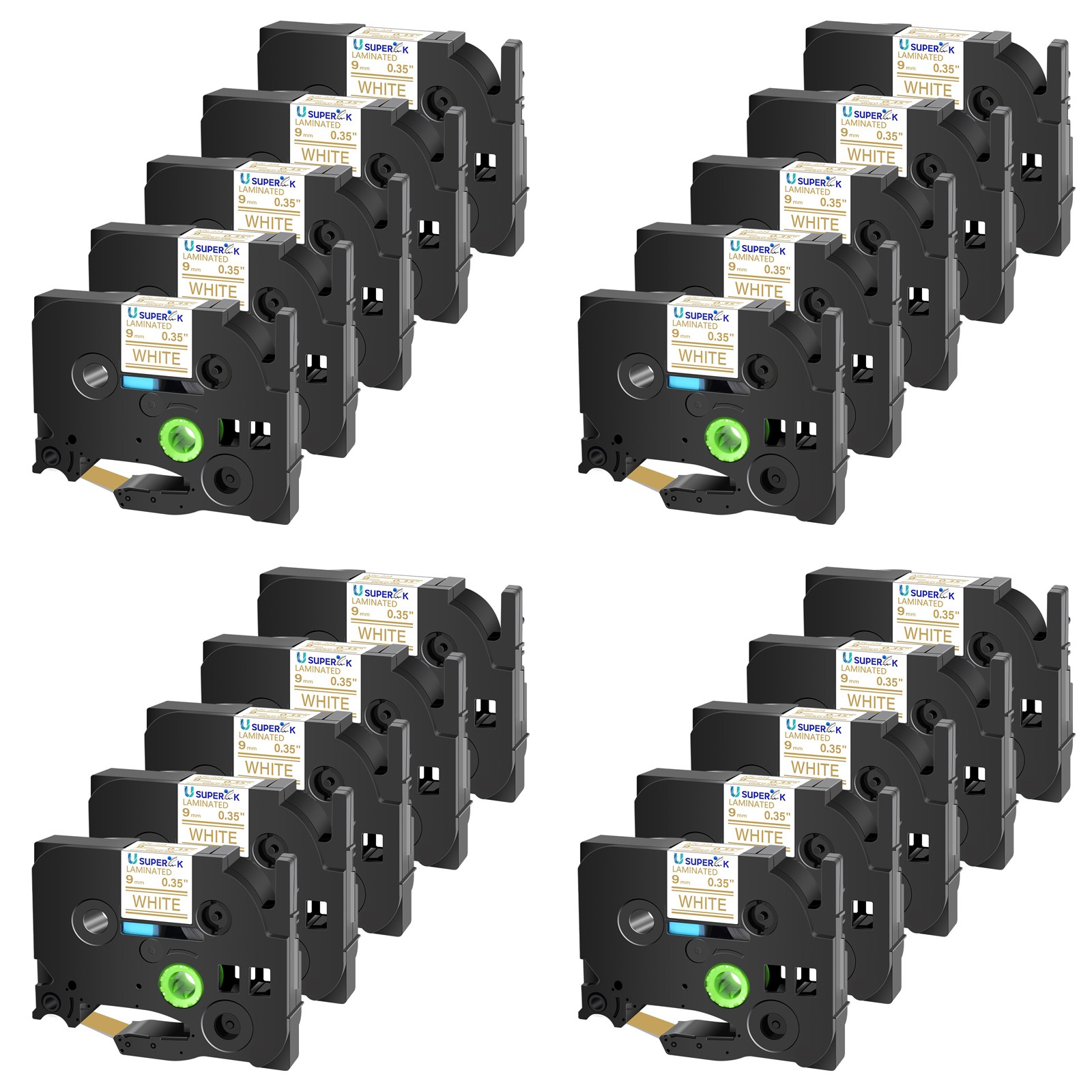 20PK TZe-224 TZ-224 Gold on White Tape Label Compatible with Brother PT-D450 9mm