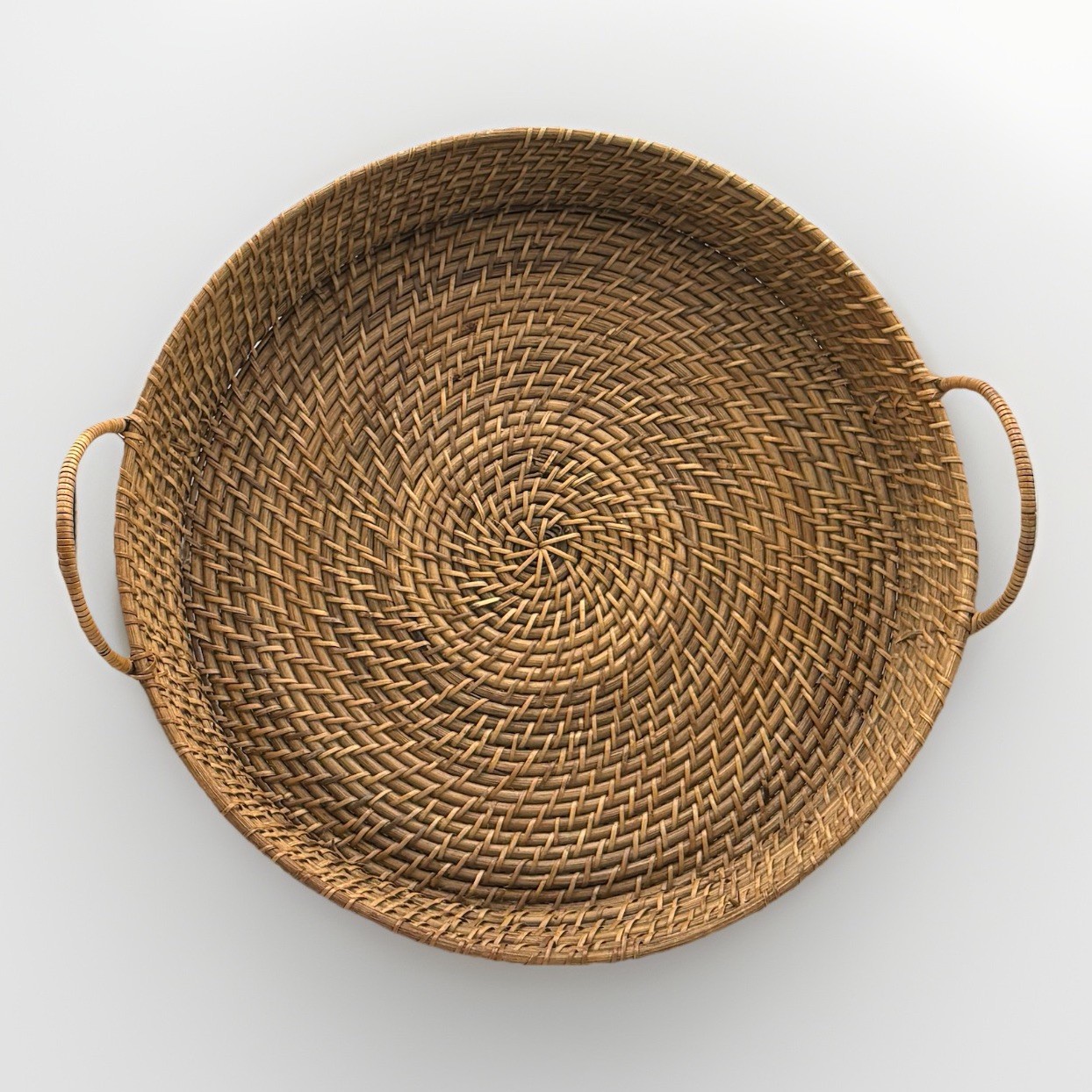 Large Round Handwoven Rattan Wicker Tray Basket With Handles