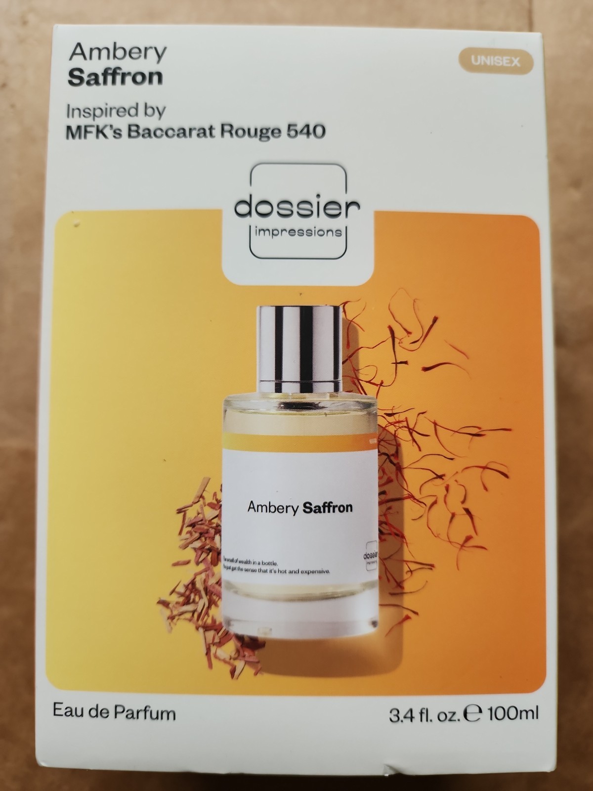 Dossier Ambery Saffron 3.4 Oz EDP Spray Perfume LARGE NEW IN BOX AUTHENTIC
