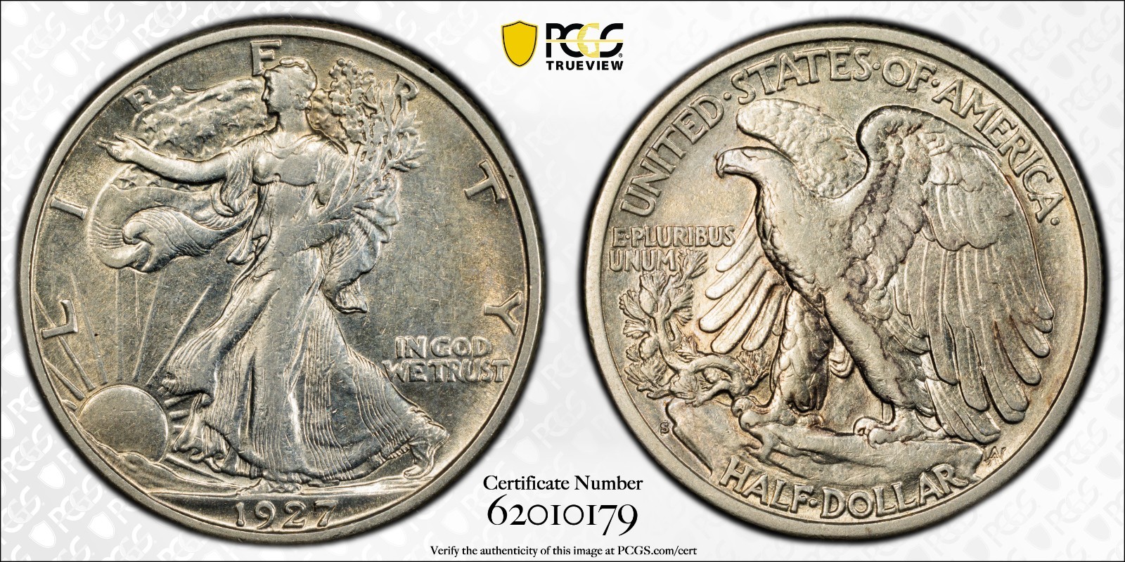 1927 S 50c WALKING LIBERTY HALF JUST GRADED PCGS AU50 **KEY & BETTER DATE**