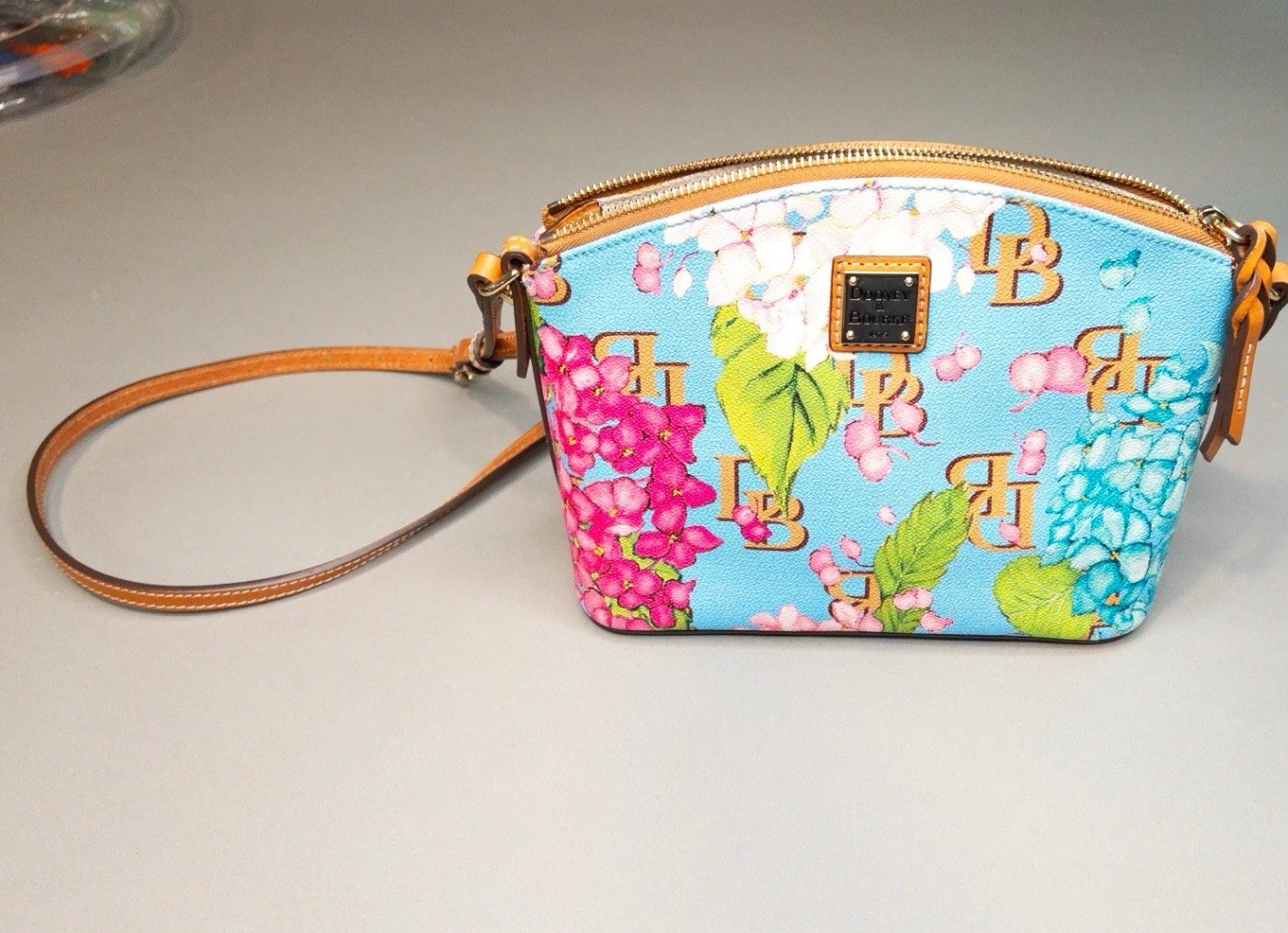 Dooney & Bourke Floral Crossbody Bag Blue Multicolor, Zip, Gold, Detach Strap