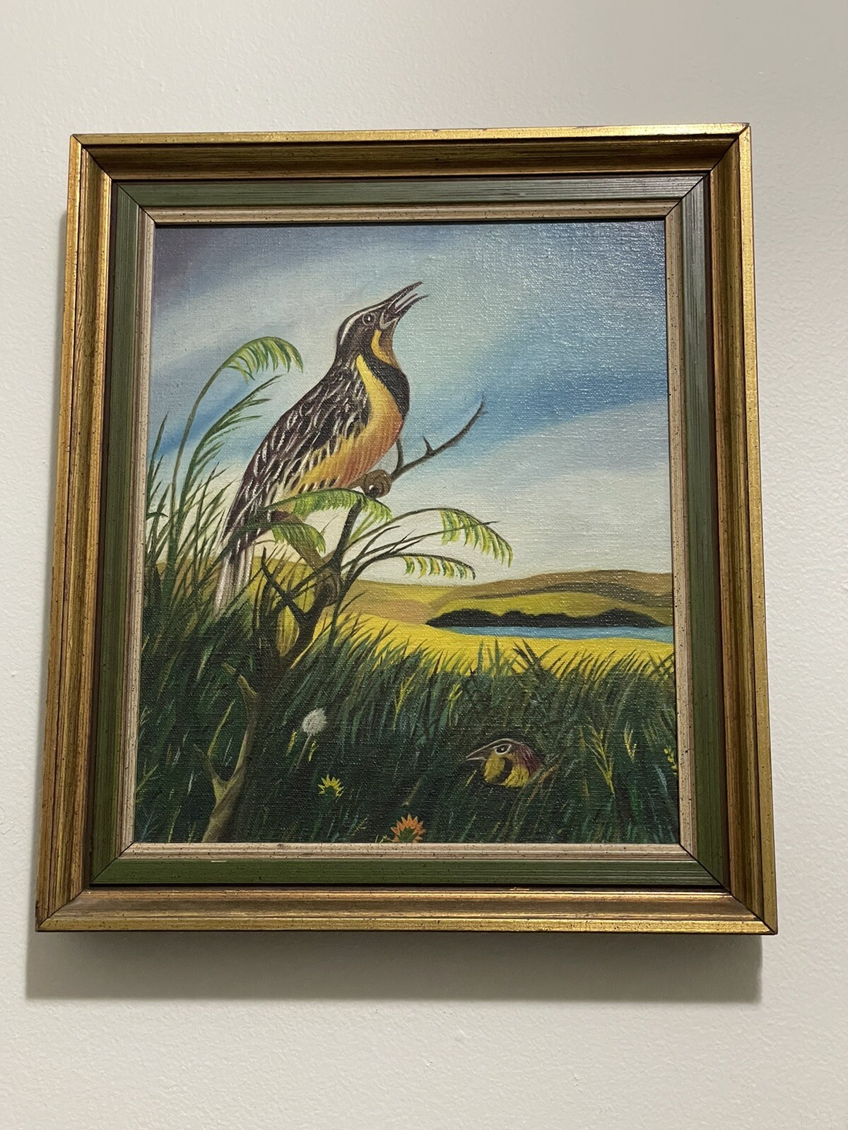 VTG Stunning Western Meadowlark State Bird Wildlife painting 14.5”/12.5” Frame VTG Stunning Western Meadowlark State Bird Wildlife painting 14.5”/12.5” Frame