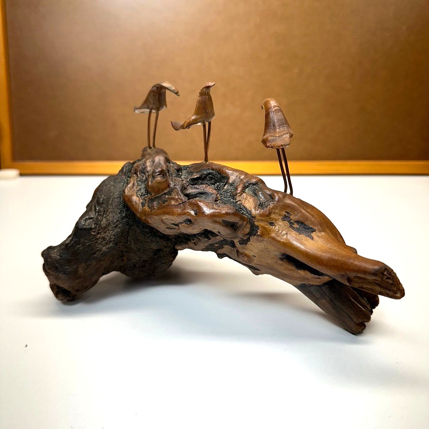 Vintage Japanese Rootwood Okimono 3 Carved Birds Natural Root Sculpture 9\