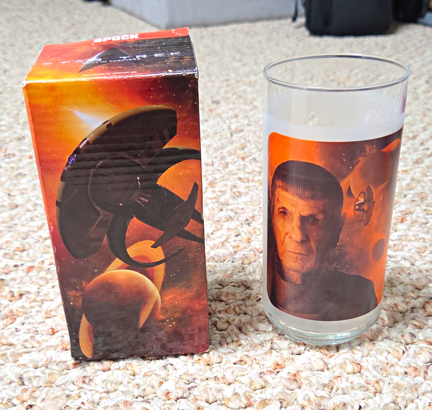 Vintage Star Trek Movie Commander Spock Frosted Drinking Glass 6\