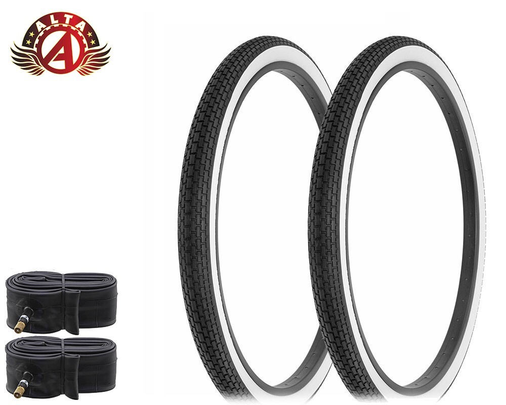 2 ALTA BICYCLE 26 x 2 x 1-3/4 S7 WHITEWALL SCHWINN TIRES MINI BRICK w/TUBEs. 2 ALTA BICYCLE 26 x 2 x 1-3/4 S7 WHITEWALL SCHWINN TIRES MINI BRICK w/TUBEs.