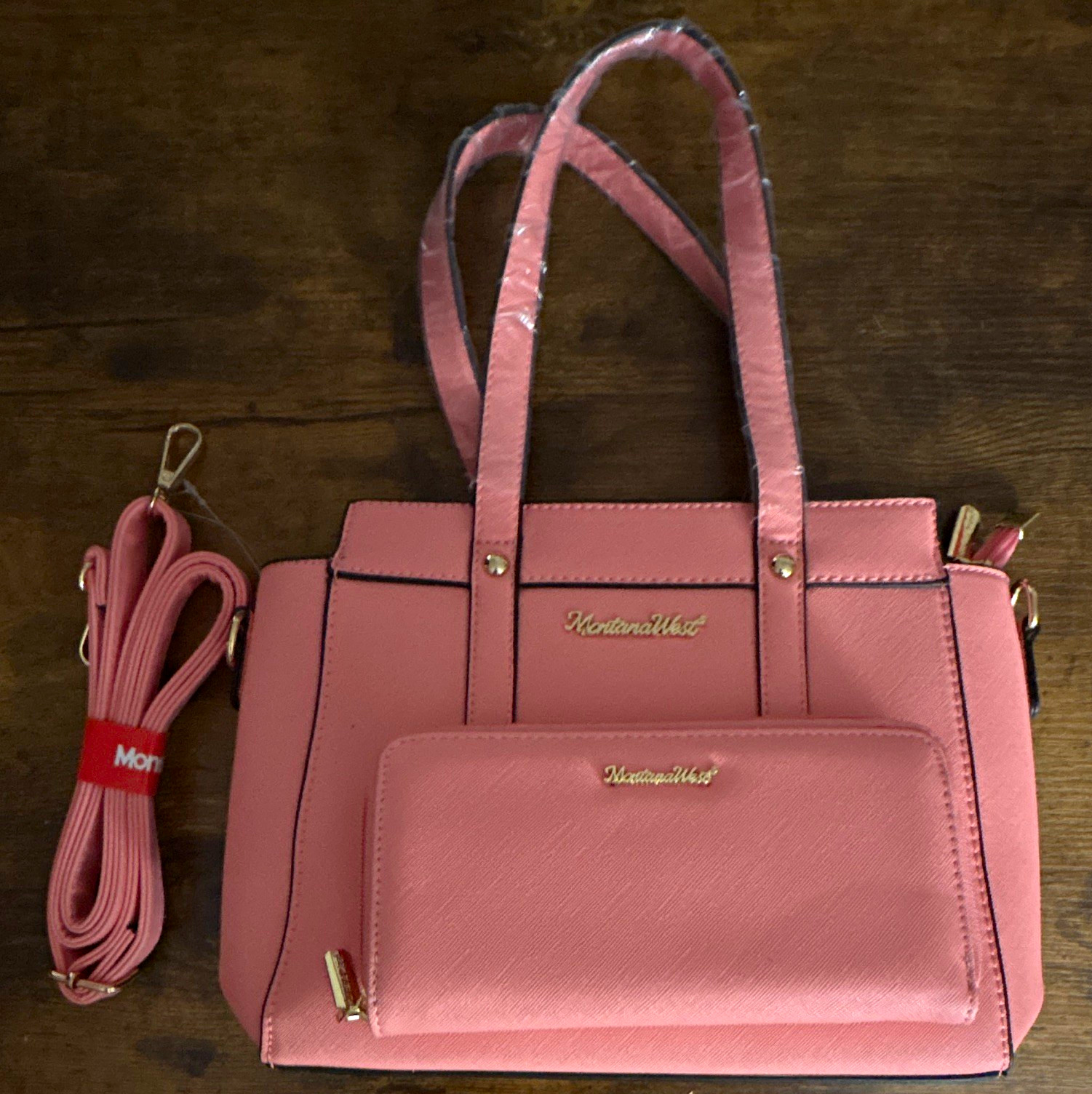 Montana West Pink Satchel Detachable Strap Gold Hardware / Pink wallet 