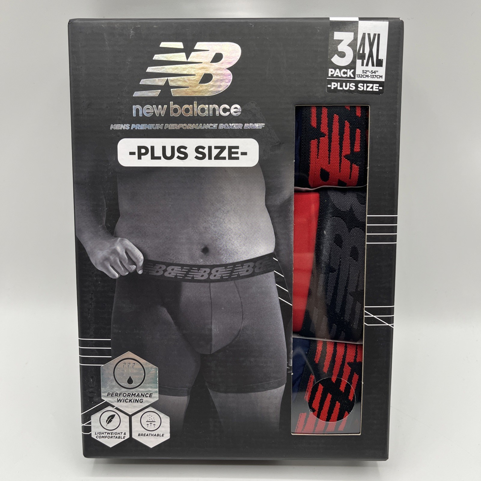 New Balance Men\'s Boxer Briefs 3-Pack Plus Sz 4X-Large 52\