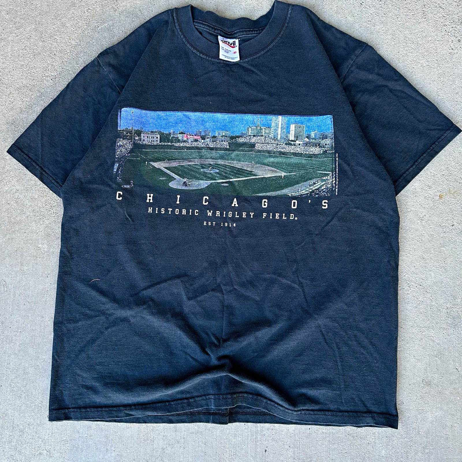1990s Vintage Anvil Chicago Cubs Wrigley Field Men’s T-Shirt Black Size Medium