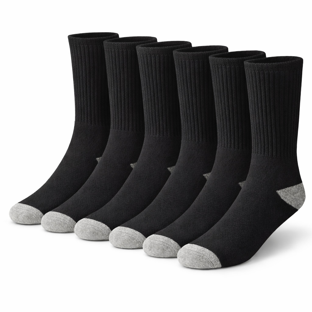 6 Pack Men's Cotton Crew Socks Cushioned Breathable Work & Athletic Socks