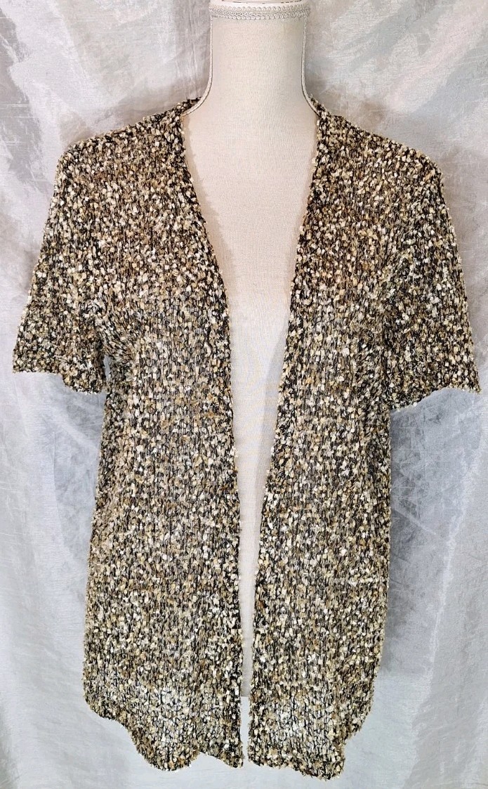 NWOT ALFRED DUNNER SzL Open Front Textured Marled Metallic Confetti Cardigan Top