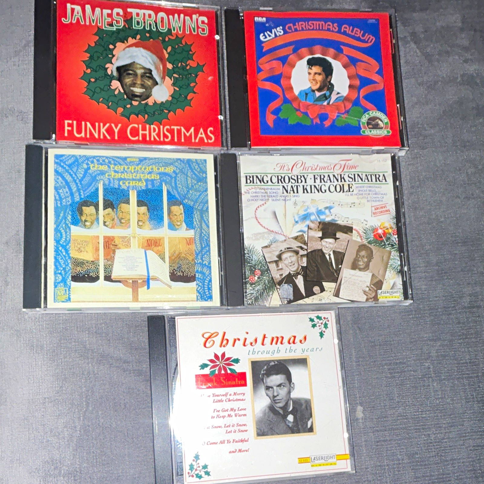 Classic Christmas 5 CD Lot James Brown Elvis Presley Frank Sinatra Temptations