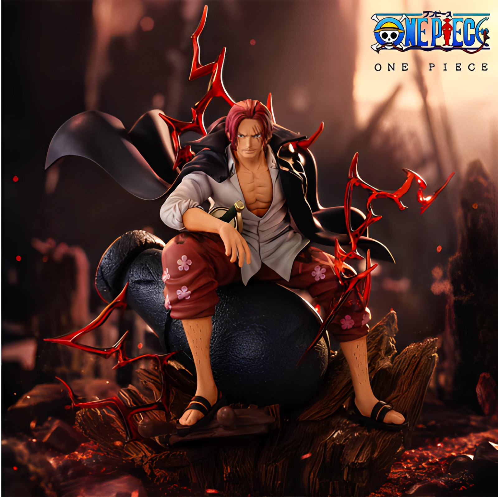 24cm Official One Piece Red Hair Shanks Figure Anime PVC Statue Desktop