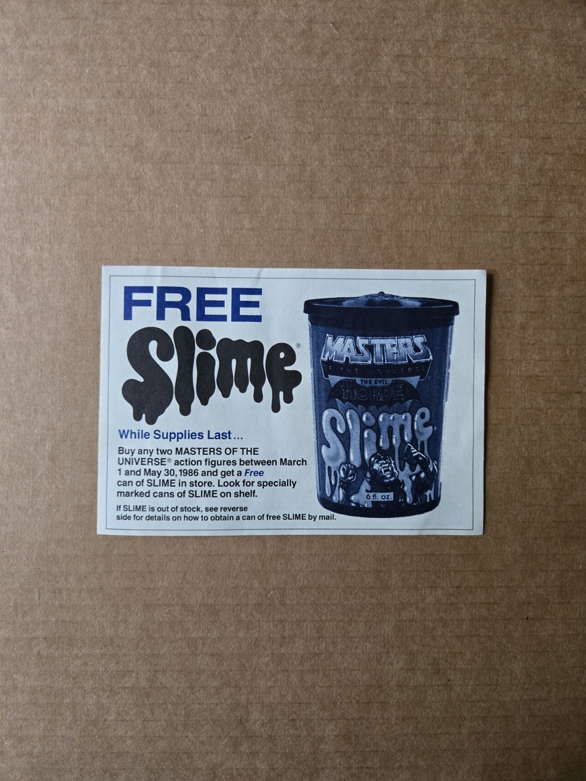 Vintage 1986 Masters of the Universe Slime Promotional Promo Ticket RARE MOTU