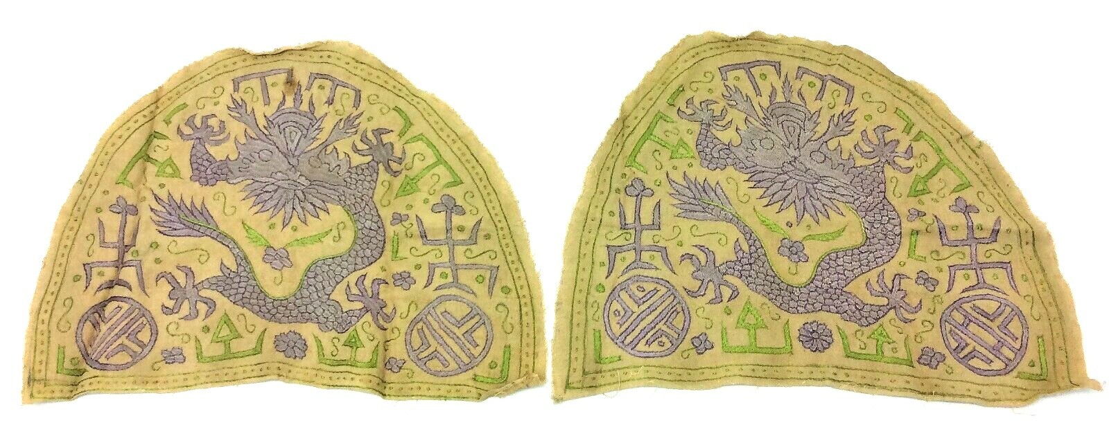 Two Antique Old Embroidered Chinese Dragons Hand Sewn Pouches Covers Two Antique Old Embroidered Chinese Dragons Hand Sewn Pouches Covers