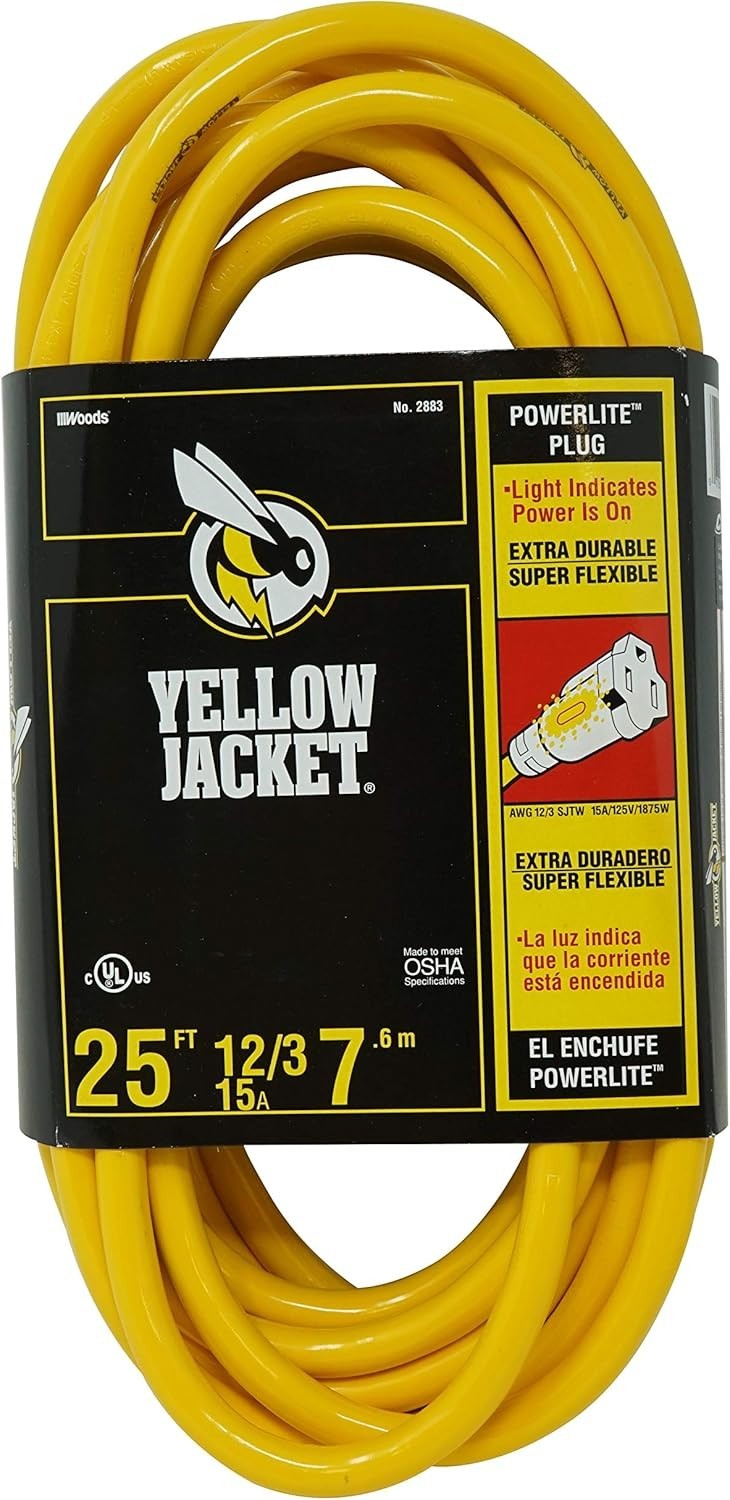 Southwire Yellow Jacket 25Ft 12/3 SJTW Premium Outdoor Heavy-Duty Extension Cord Southwire Yellow Jacket 25Ft 12/3 SJTW Premium Outdoor Heavy-Duty Extension Cord
