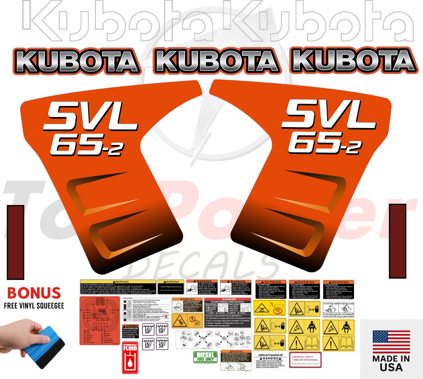 Fits KUBOTA SVL65-2 Decal Kit Skid Steer / safety decals /3M VINYL/FREE SHIPPING Fits KUBOTA SVL65-2 Decal Kit Skid Steer / safety decals /3M VINYL/FREE SHIPPING