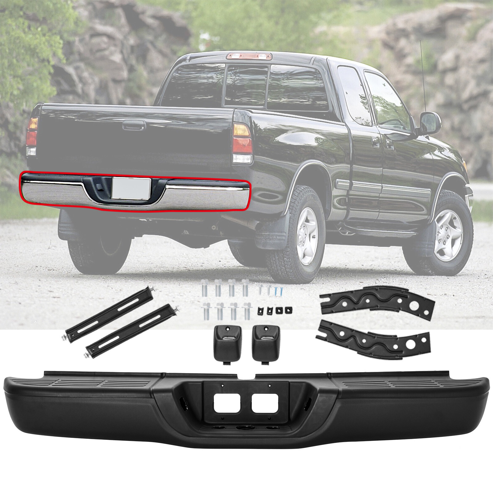 BLACK COMPLETE REAR STEP BUMPER REPLACEMENT FOR 2000-2006 TOYOTA TUNDRA