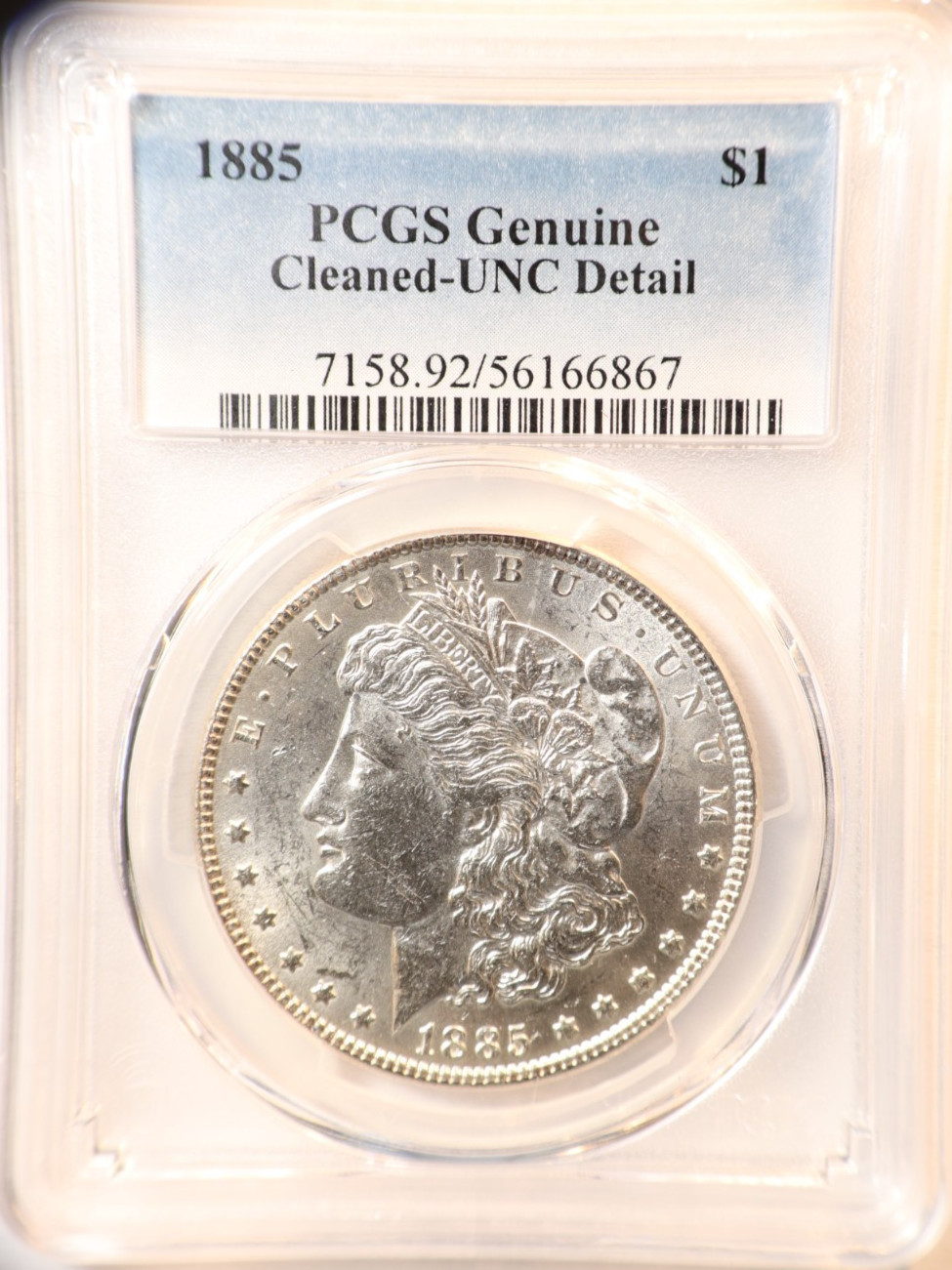 1885 P Morgan Dollar $1 Coin Silver, PCGS UNC Details, Cleaned