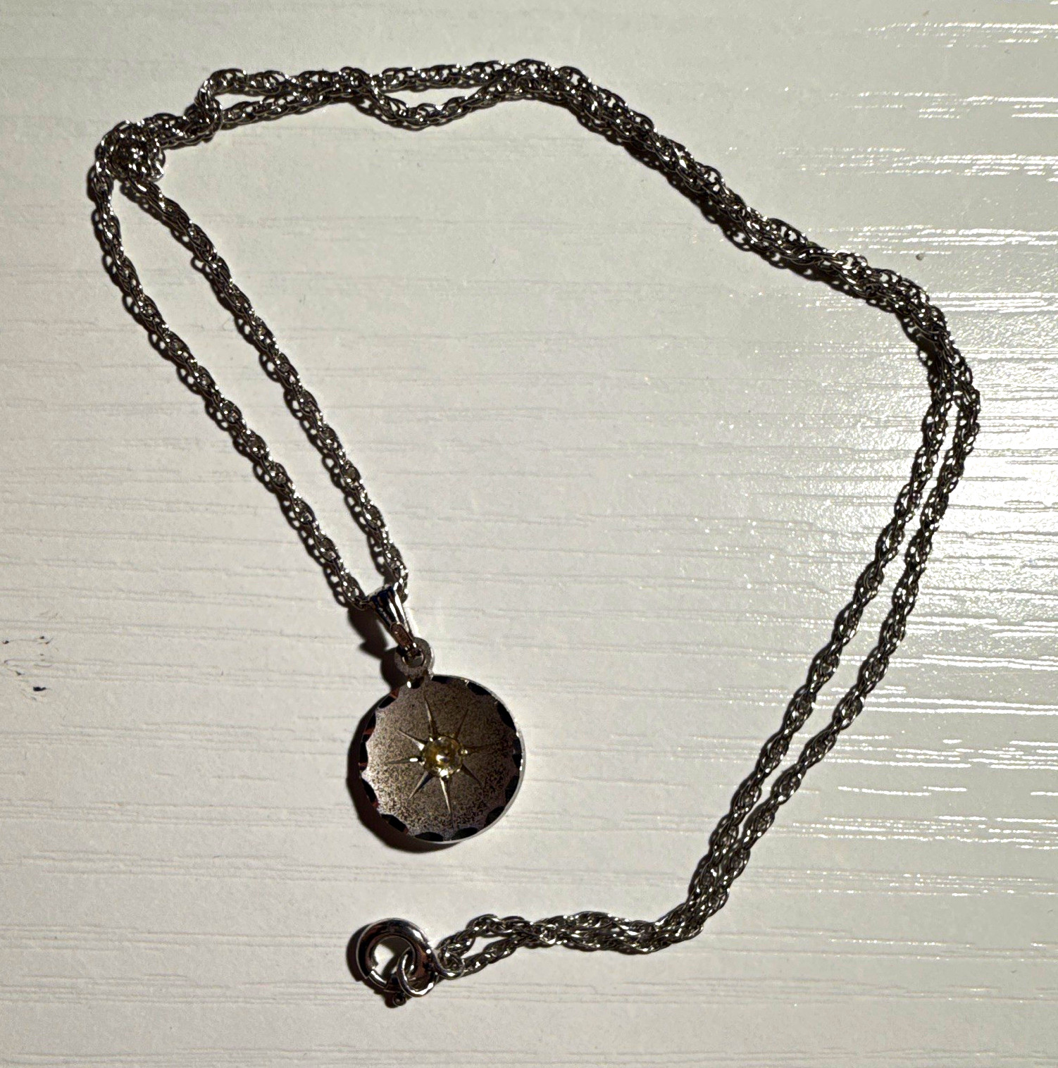 Vintage THEDA Sterling Silver Starburst Pendant Necklace Clear Stone Vintage THEDA Sterling Silver Starburst Pendant Necklace Clear Stone