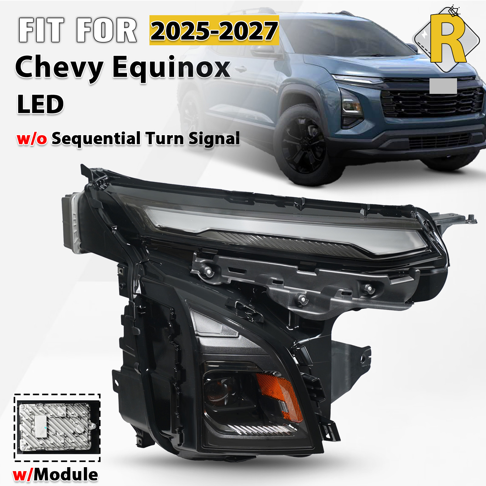 For 2025-2027 Chevy Equinox Full LED Headlight w/o Sequential Turn Signal Right