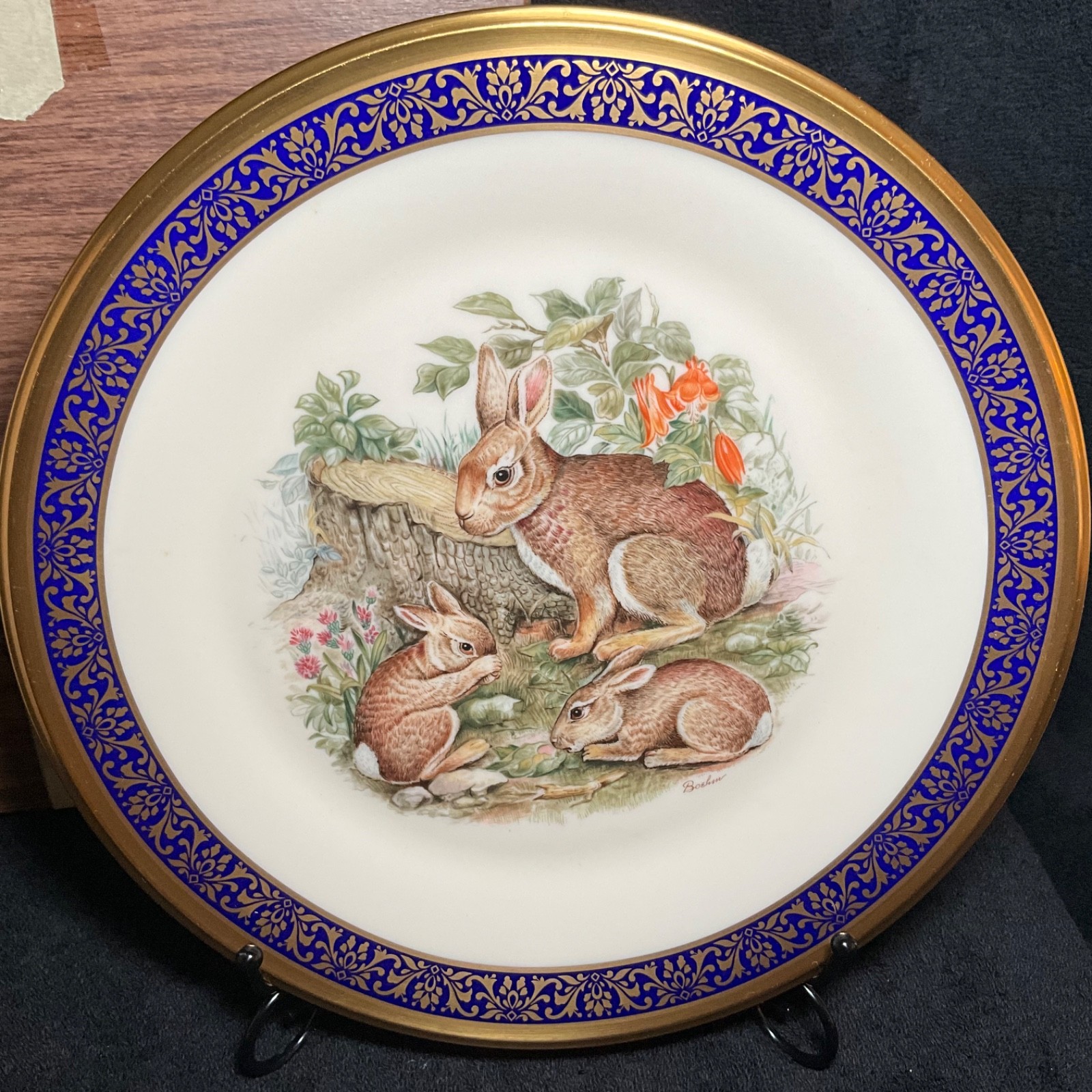 Vintage Lenox Plate Boehm WOODLAND WILDLIFE Cottontail Rabbits 24k Gold trim '75 Vintage Lenox Plate Boehm WOODLAND WILDLIFE Cottontail Rabbits 24k Gold trim '75