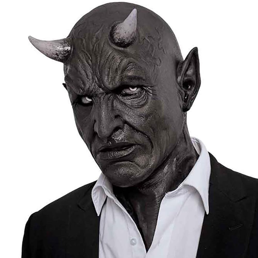 Demon Horn Latex Full Head Mask Horror Devil Halloween Cosplay 