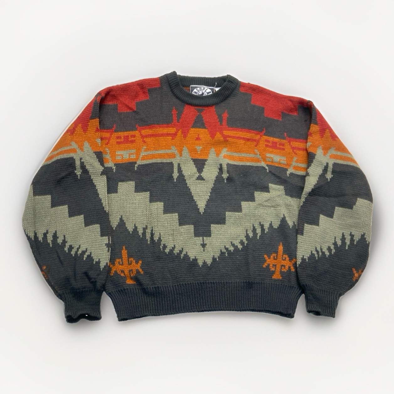 Hoopla World Sweater Mens L Southwestern Knit Acrylic Crewneck Vintage 90s