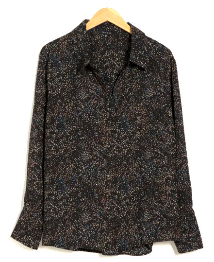 Pleione Women\'s Plus 3X Black Scatter Print Blouse, Long Slv, V-Neck NWT