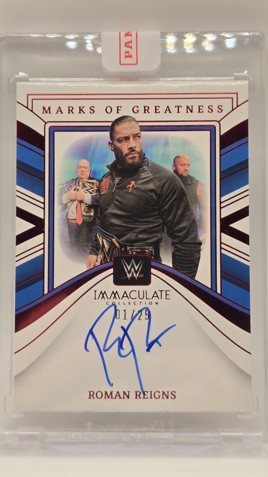 2023 Panini Immaculate Collection WWE Roman Reigns Marks of Greatness Auto /25 