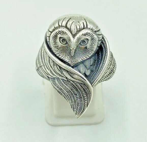 Rare Antique 925 Sterling Silver Owl Ring Adjustable Handmade Animal Jewelry