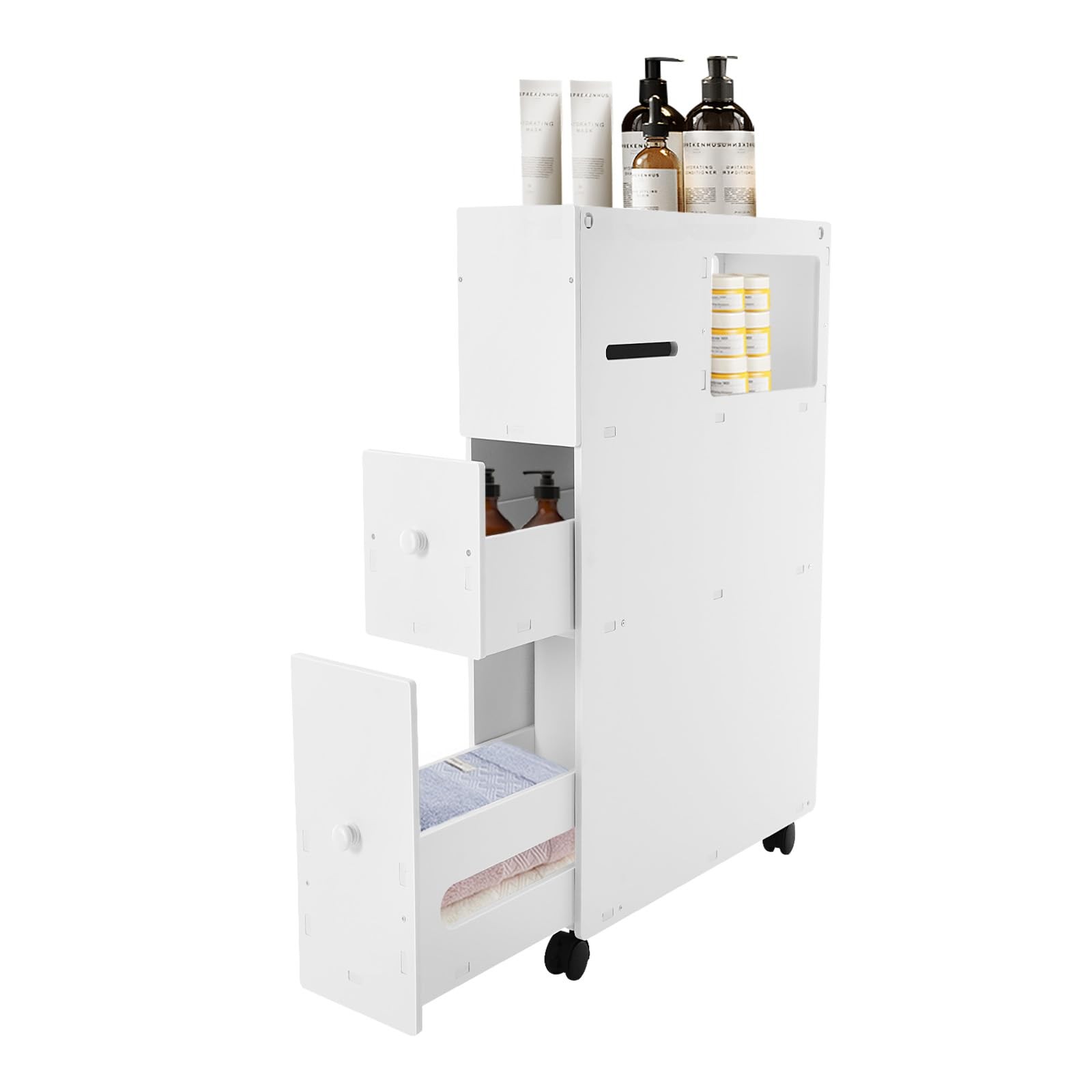 Slim Bathroom Cabinet w/Slide Out 2 Drawers, 6.38\