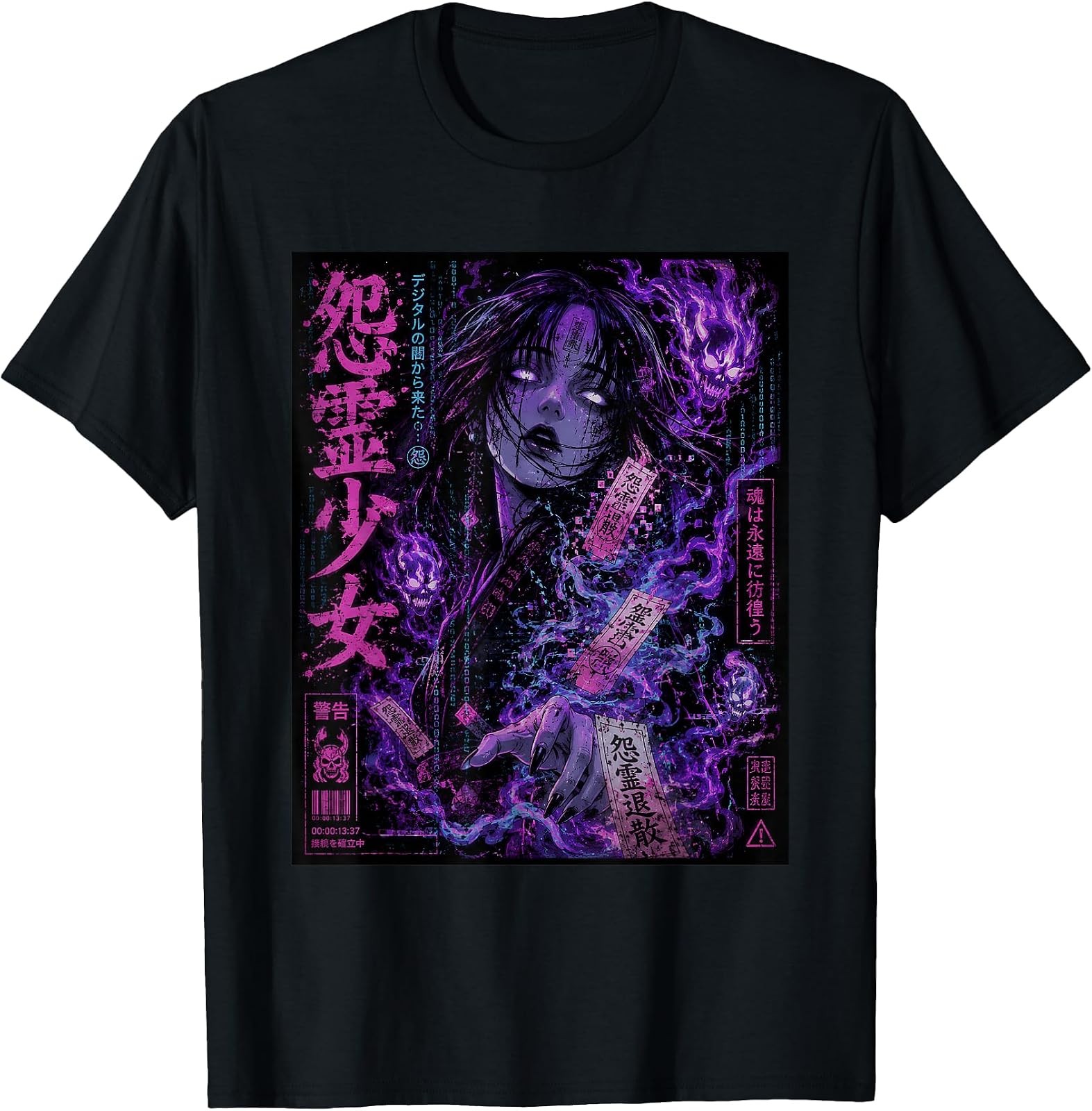 Futuristic Demon Vampire Graphic Tee in Japanese Aesthetic Style