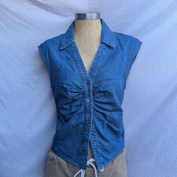 Zara Ruched Denim sleeveless blouse Zara Ruched Denim sleeveless blouse