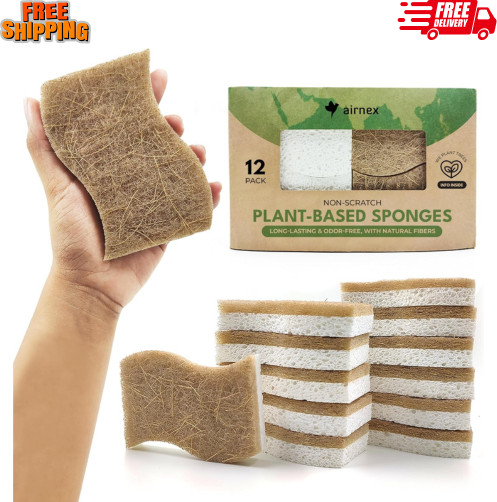 Biodegradable Natural Kitchen Sponge - Compostable Cellulose and Coconut Waln...