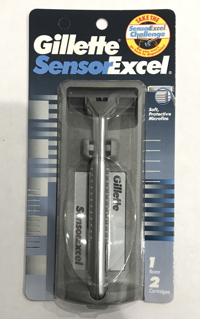 Gillette Sensor Excel Razor Handle TWO Cartridges with Shaver Made USA 1993