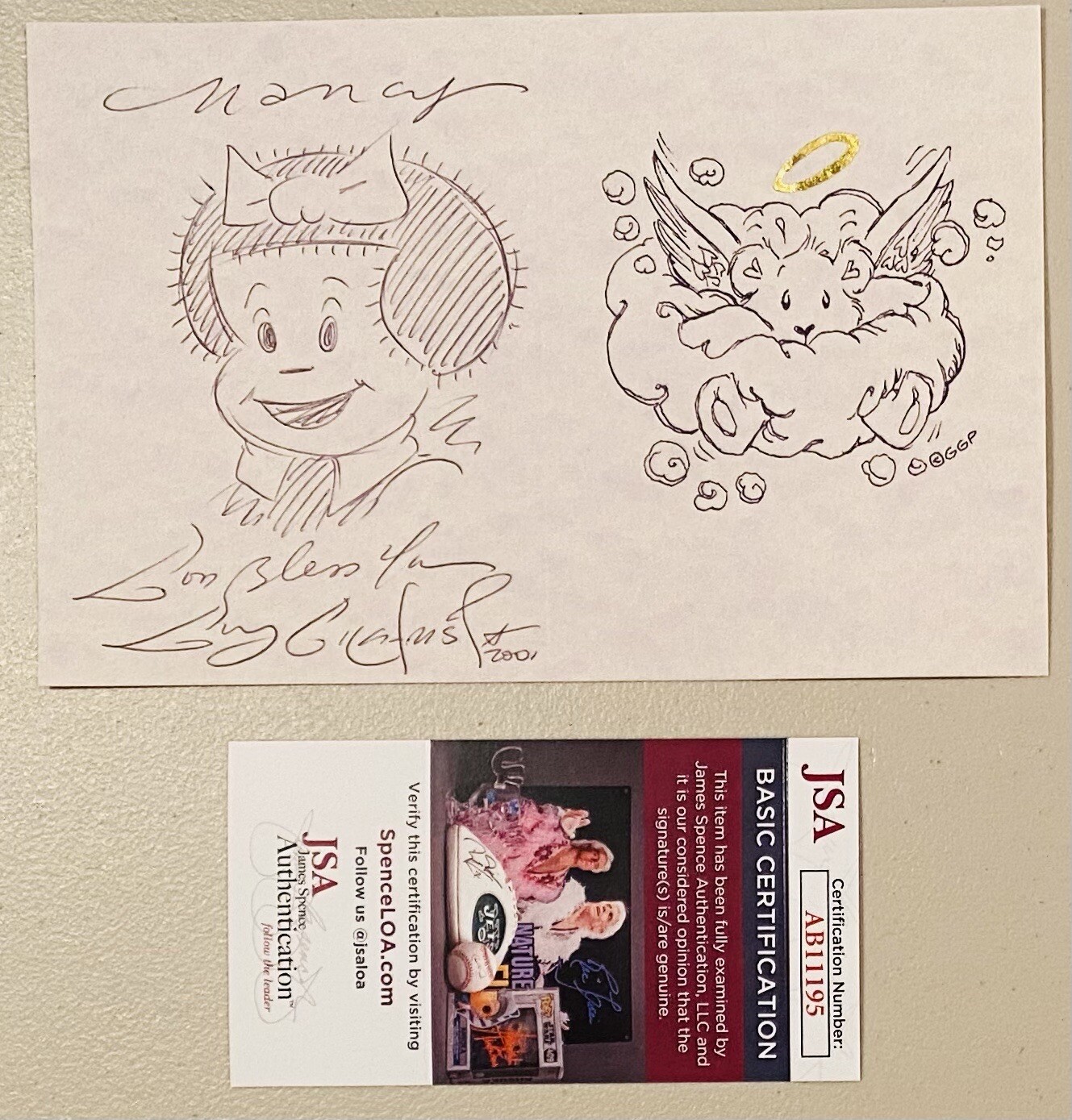 Guy Gilchrist Signed Autographed 5x8 Card W Nancy Sketch JSA Cartoonist