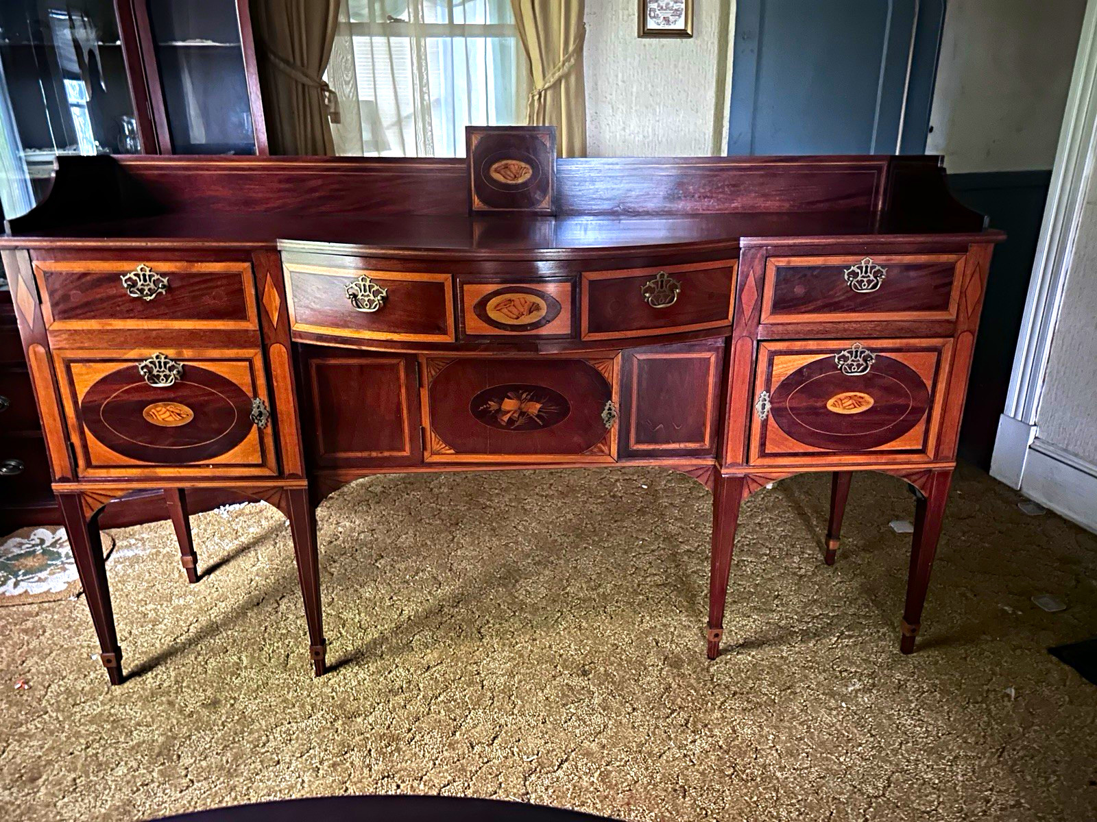 Antique 1870’s Centennial Inlaid Mahogany 7’ Sideboard