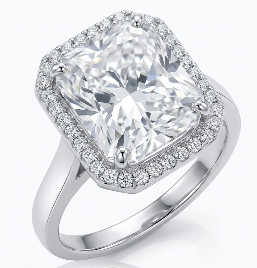 RARE 8.00 Ct Certified Radiant Cut White Natural Diamond Ring White Gold Finish