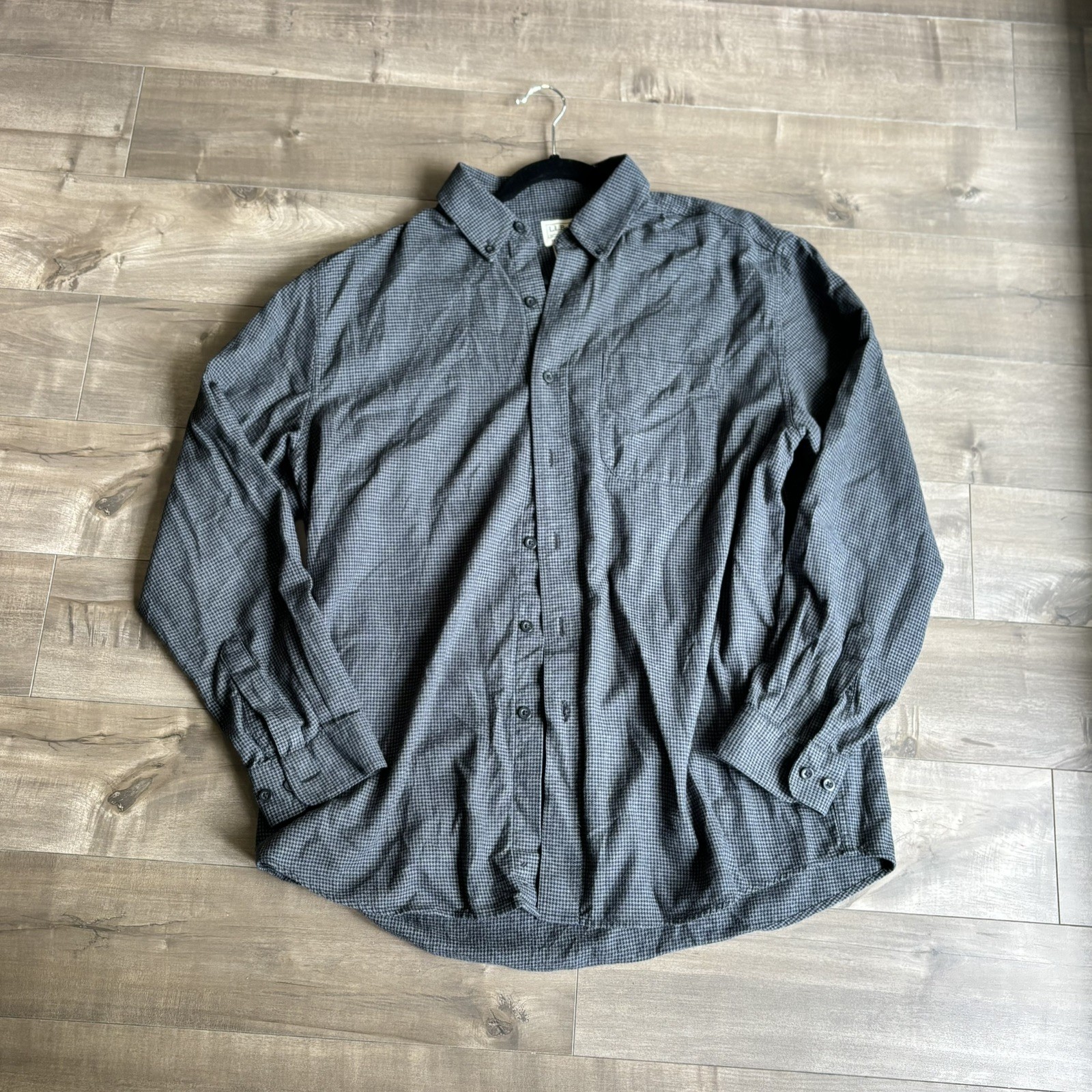 L.L. Bean Wicked Good Flannel Shirt Charcoal Houndstooth Men\'s L Regular 298276