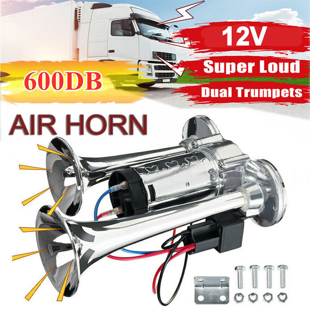 Super Loud Train Electric Air Horn 600DB Dual Trumpets Car Truck Boat Speaker
