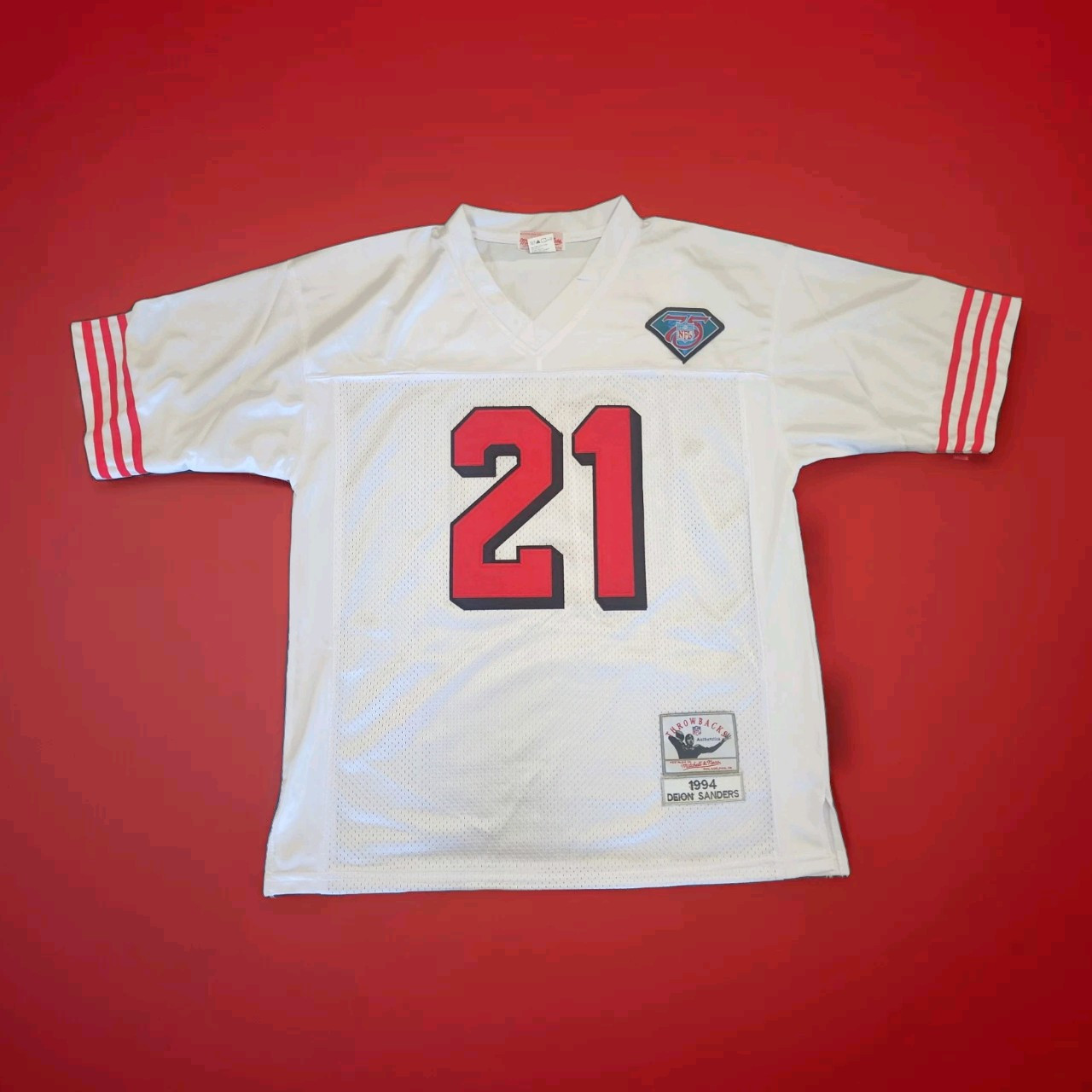 VINTAGE Deion Sanders Jersey Throwback WHITE San Francisco 49ers - MENS 3XL
