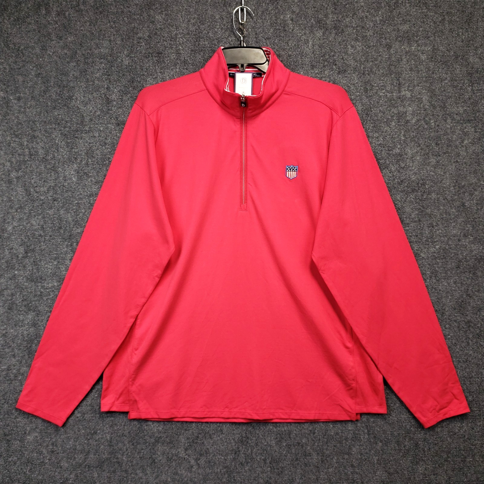 B Draddy 1/4 Zip Pullover Men\'s XL Pima Cotton Spandex Stretch Long Slv Flag NEW