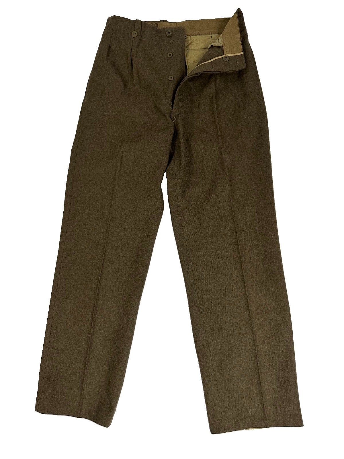 French Army Wool Dress Trousers Military Uniform Pants 1950's Olive Brown
