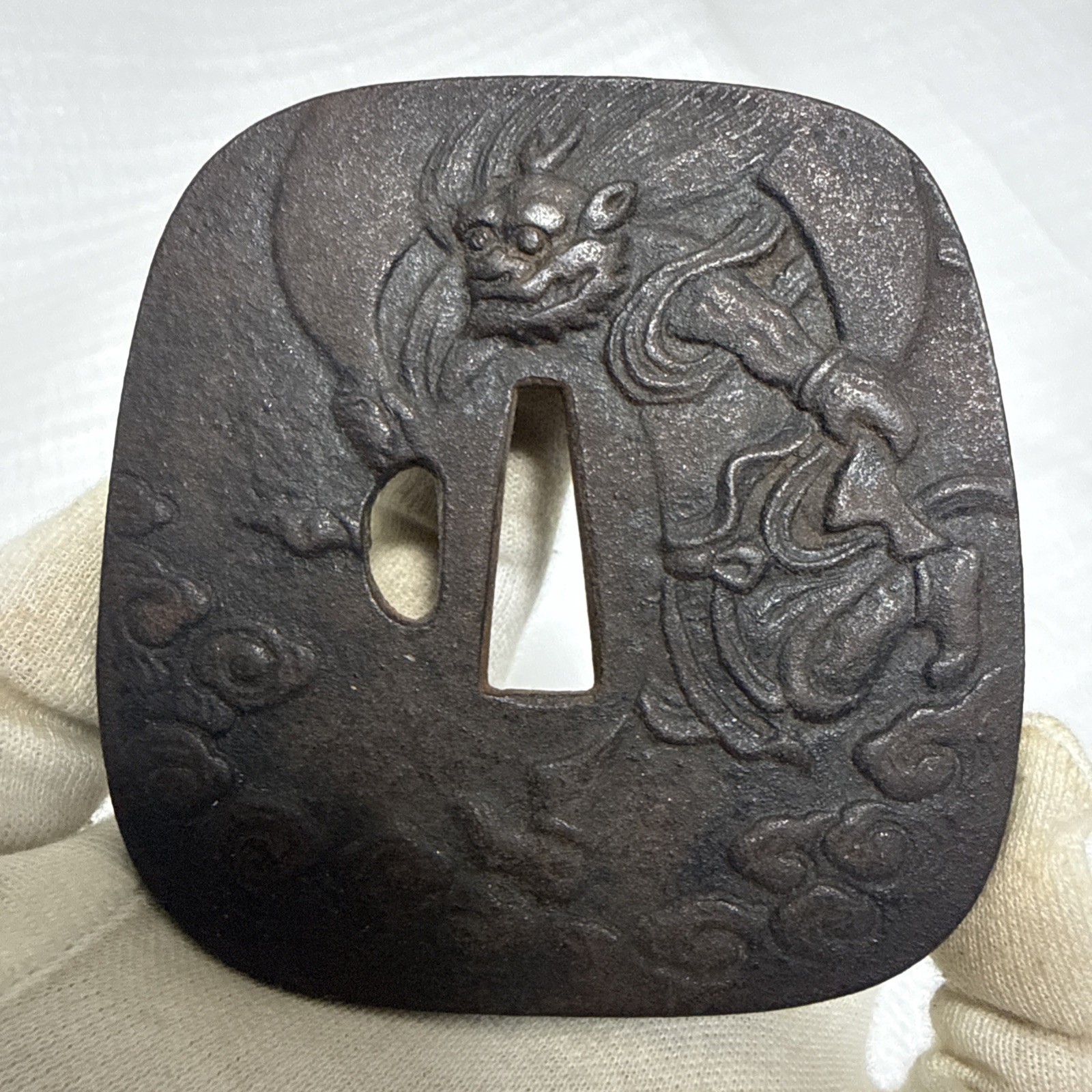 Antique Japanese Iron Tsuba – Raijin Thunder God Design