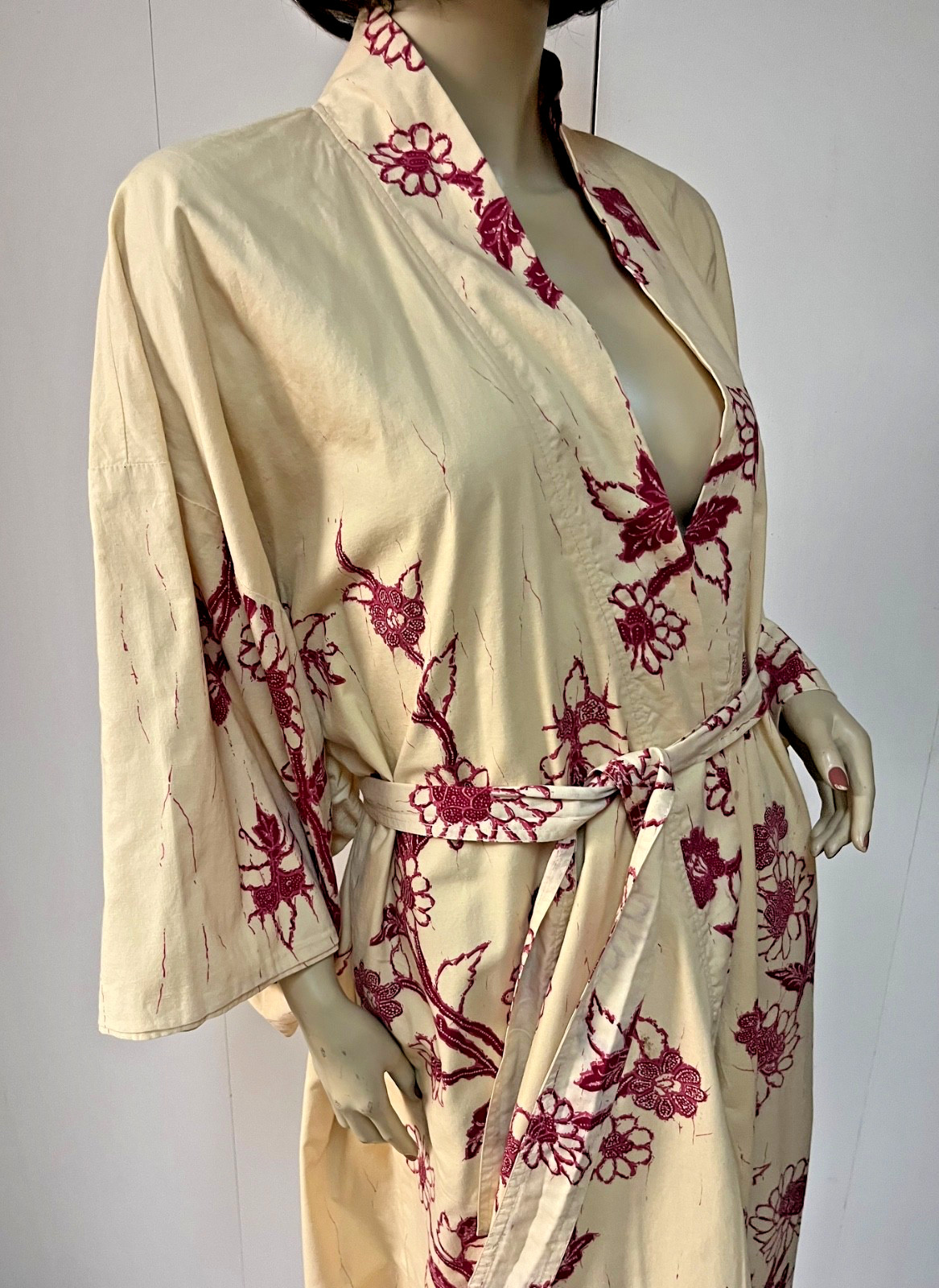 Vintage J Peterman Madame Butterfly Japanese Batik Cotton Kimono OSFM Bust to 50