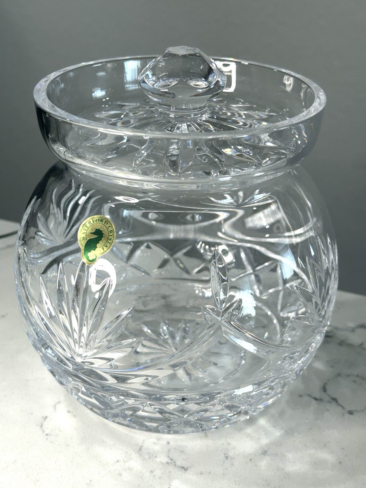 Vintage Waterford Crystal Round Biscuit Barrel Cookie Jar With Lid, No Defects