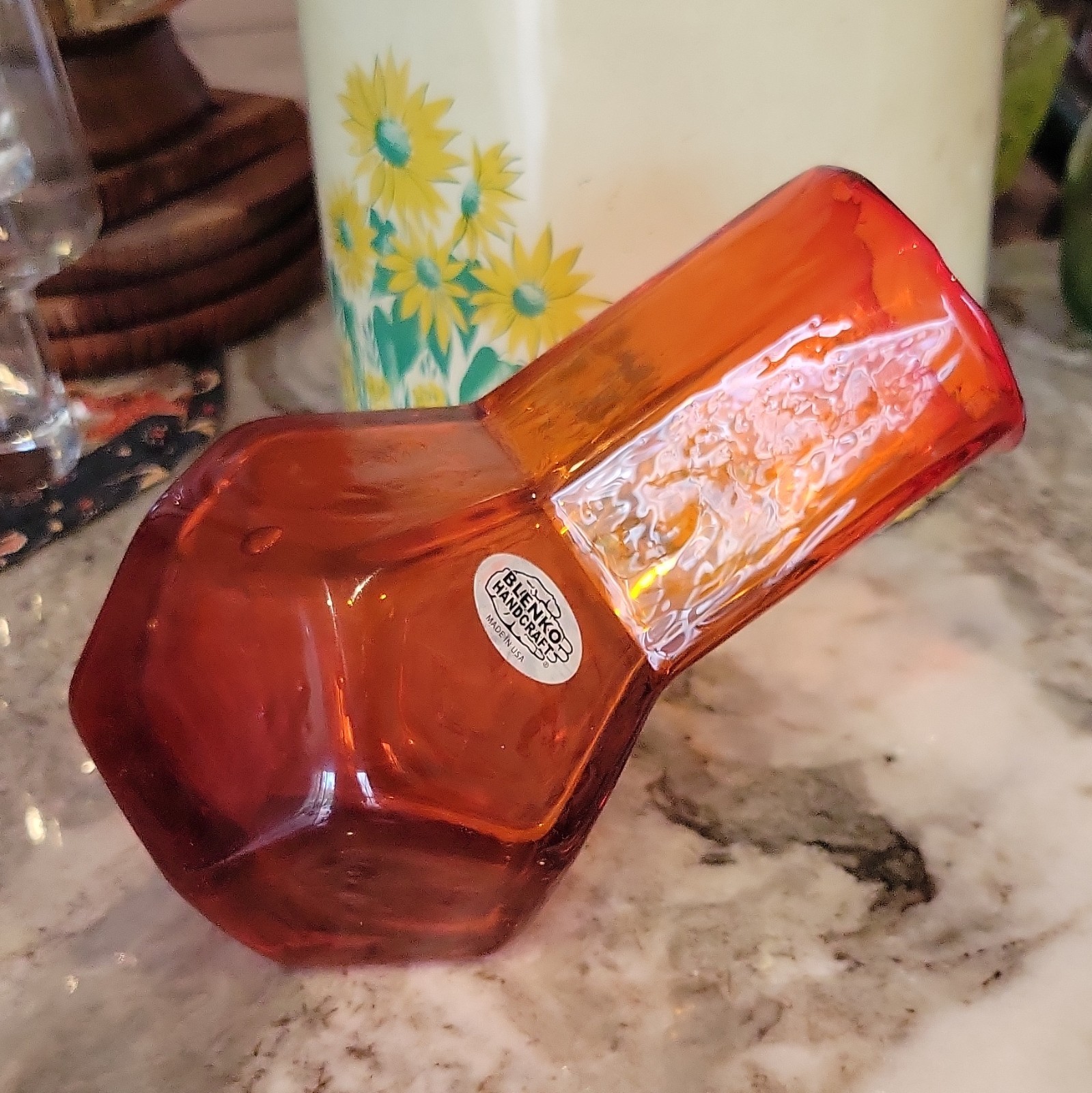 BLENKO \'Game Night\' Orange Vase Hand Blown Art Glass USA VC Second Gorgeous BLENKO \'Game Night\' Orange Vase Hand Blown Art Glass USA VC Second Gorgeous